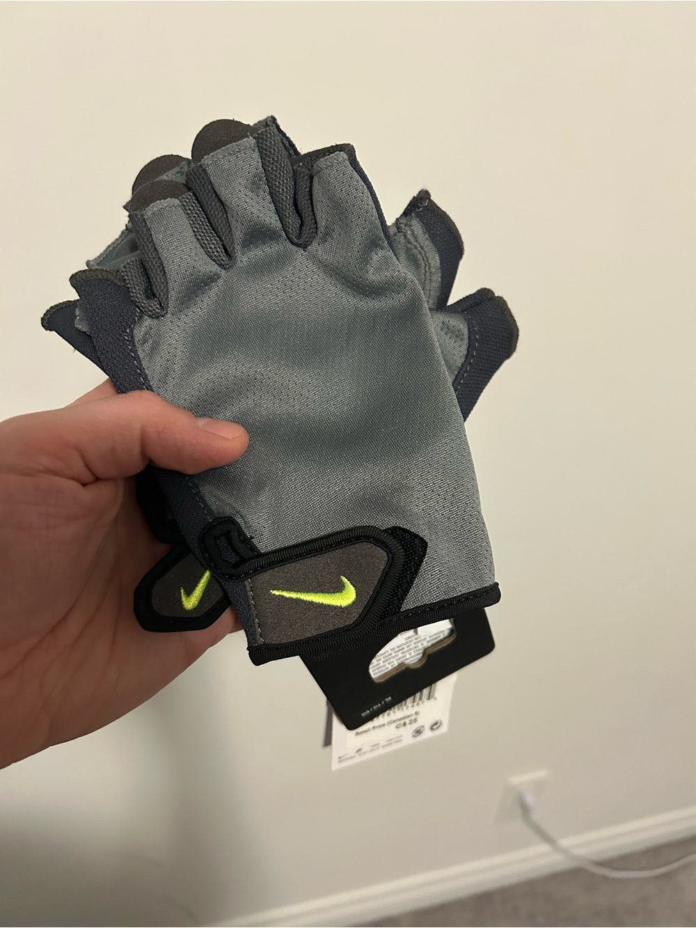 Nike Men’s Gray & Black Fingerless Training Gloves with Neon Swoosh - Size XL